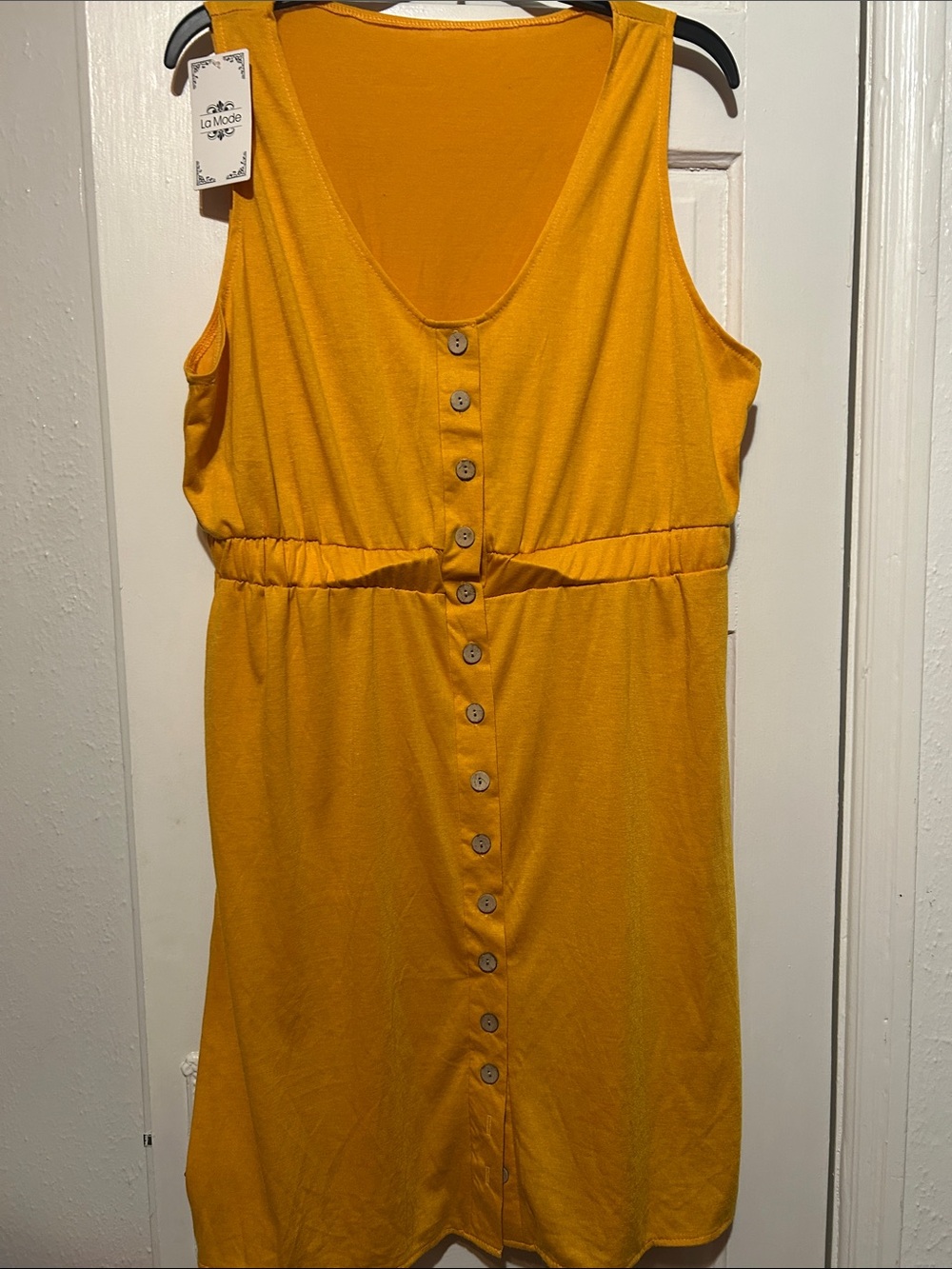 La Mode Mustard Yellow Sleeveless Button-Front Midi Dress